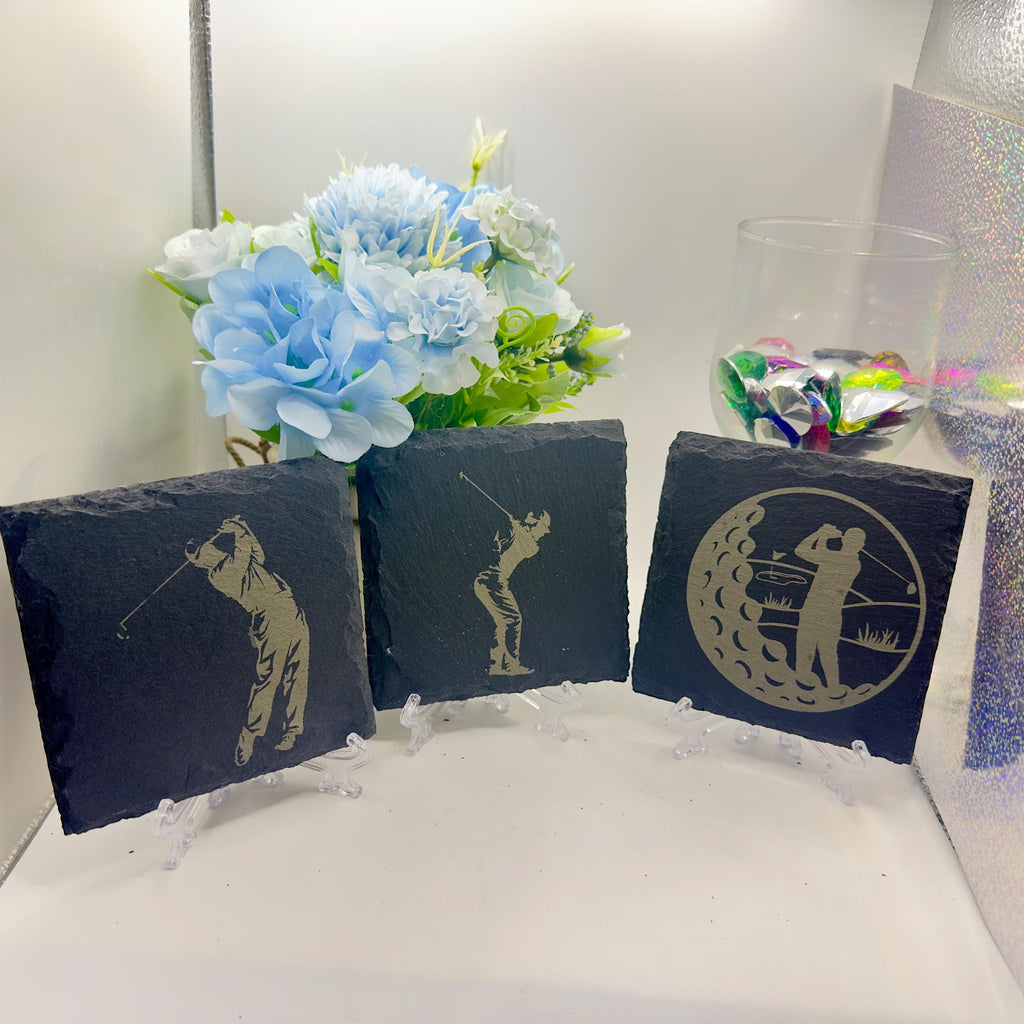 Golfer Slate Coasters Golf Lover Gift Handmade Slate Drinks Coasters Golf Decor Gift for Him Unique Golf Gift