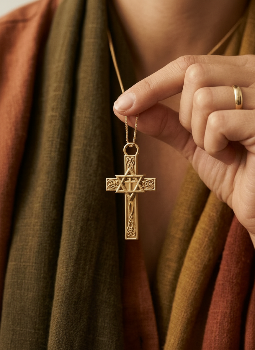 Celtic Cross with Star of David Pendant Necklace | Interfaith Jewellery | 18K Gold & Sterling Silver