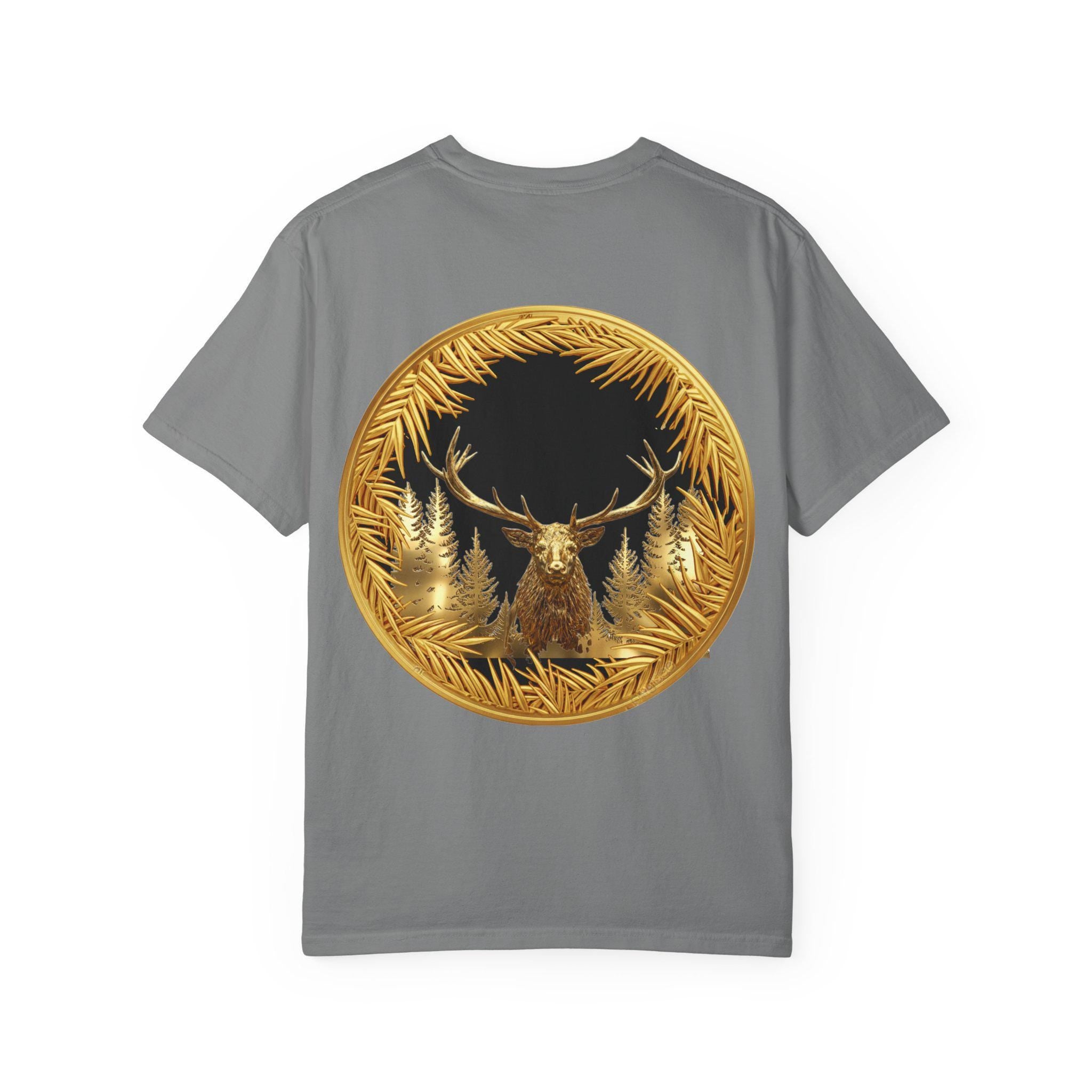 Red Deer Gold T-Shirt Majestic Stag Wildlife Design in Luxury Gold Print