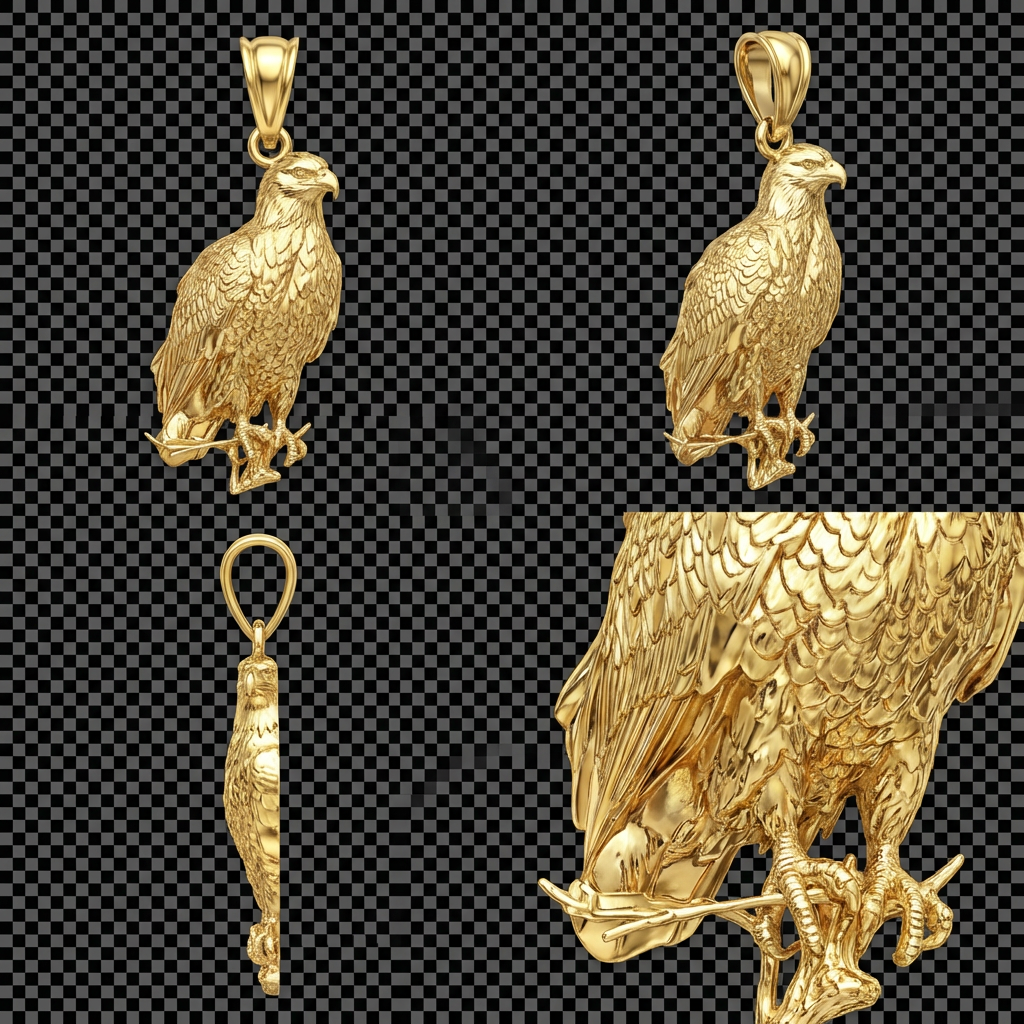 Bald Eagle Pendant with Bail – Gold, Silver & Brass Jewelry, Wildlife Animal Charm, Handmade Gift for Animal Lovers and Collectors