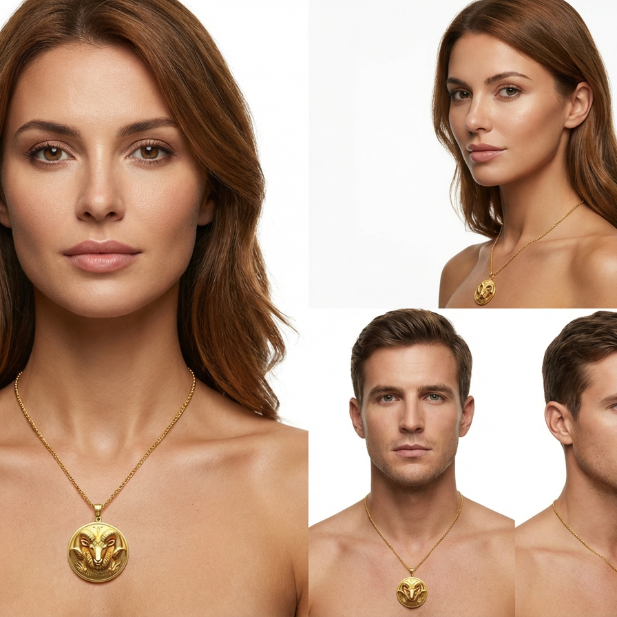 Aries Zodiac Pendant 3D – Ram Design, Gold or Silver, Astrology Jewelry Gift