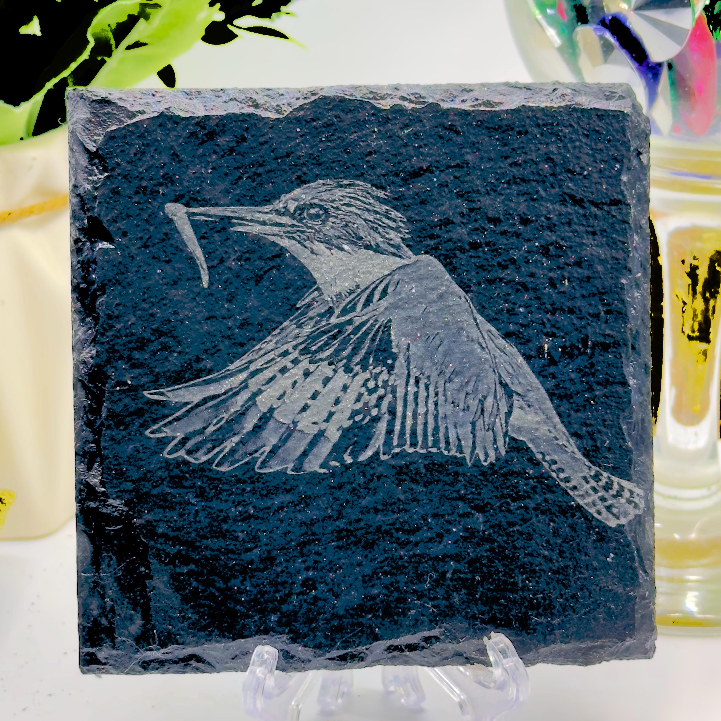 Kingfisher with Fish Slate Coaster | Wildlife Bird Art | Laser Engraved Natural Slate | Handmade Gift for Nature Lovers