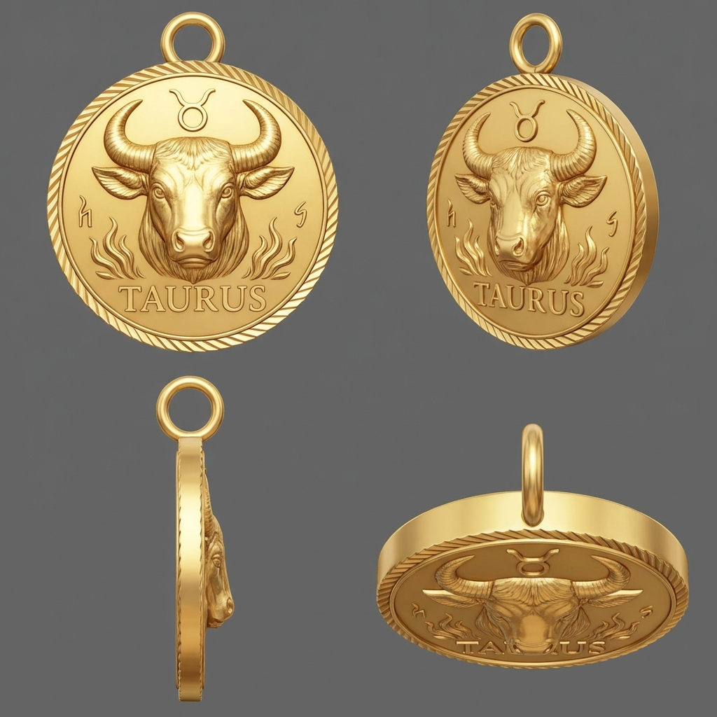 Taurus Zodiac Pendant Necklace in Gold, Silver, and Brass – 3D Bull Design with Jump Ring for Astrology Lovers