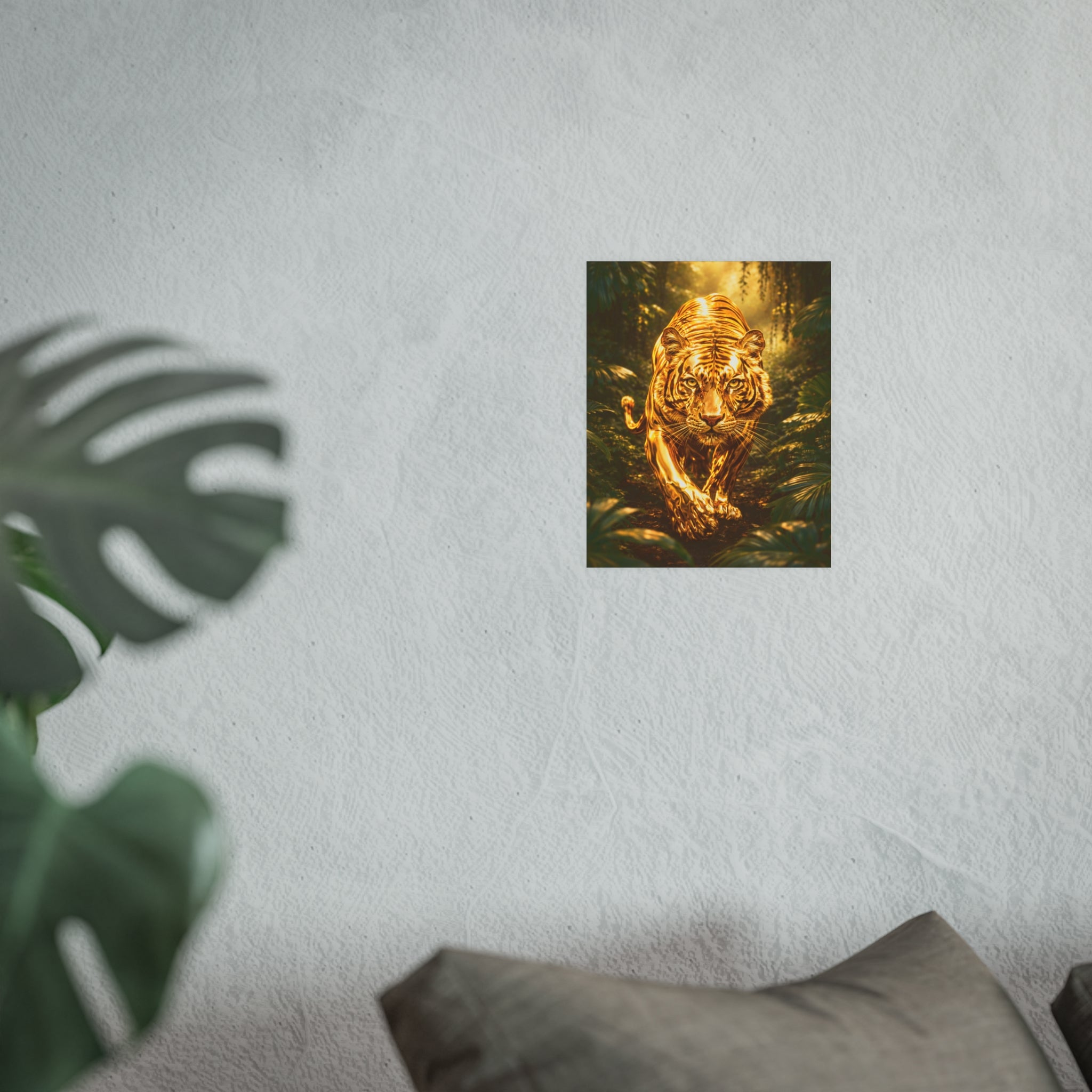 Golden Jungle Tiger Wall Art – Polished Gold Tiger Poster Luxury Wildlife Decor