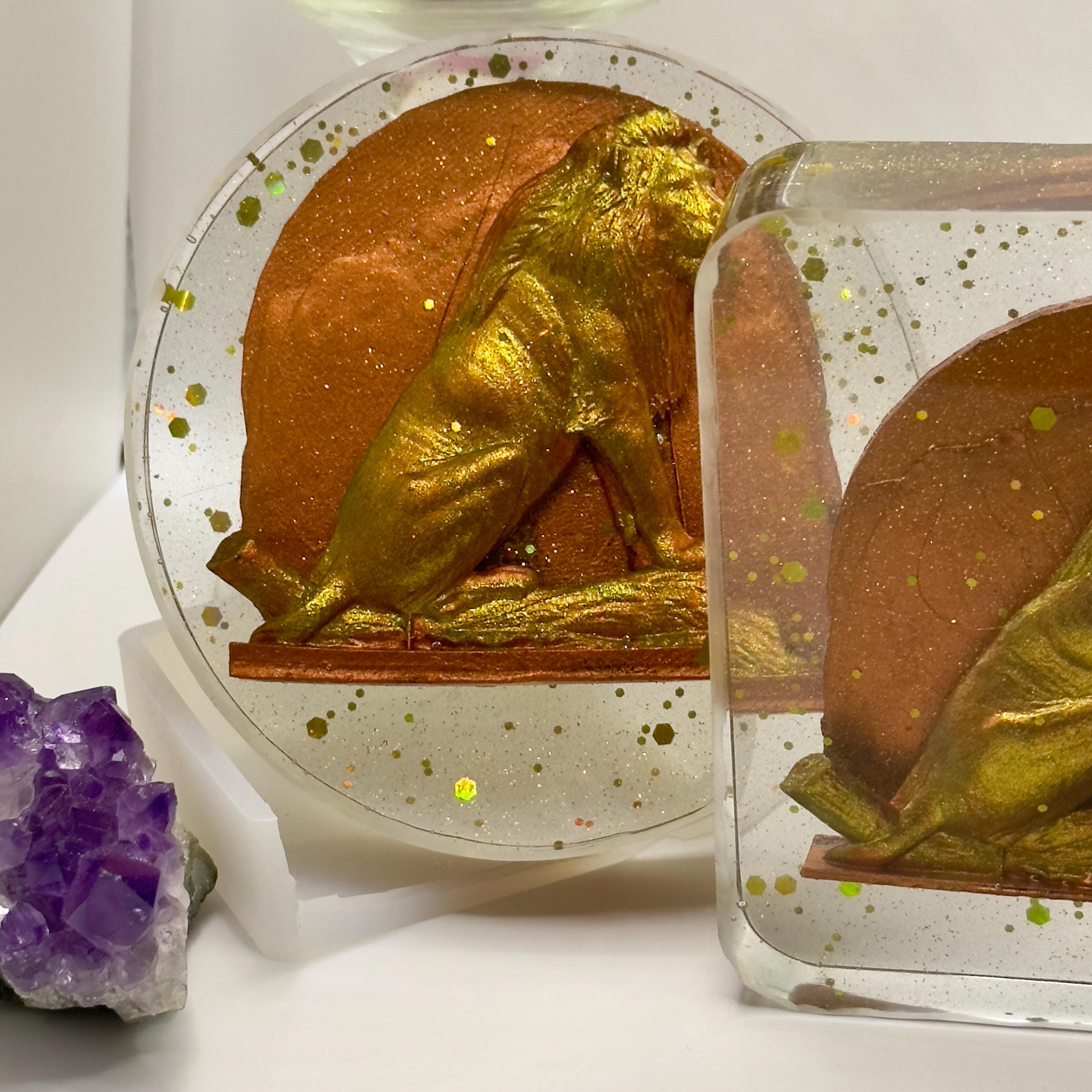 3D Lion Resin Coaster – Handmade Lion Lover Gift, Wildlife Decor, Safari Animal Accessory