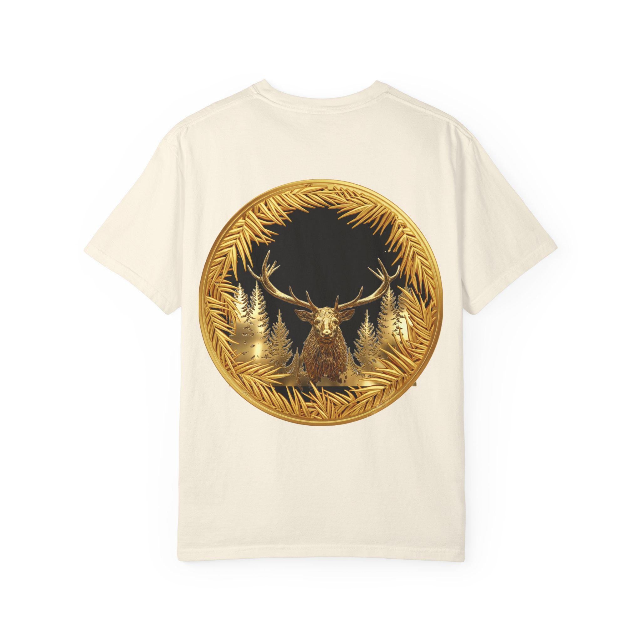 Red Deer Gold T-Shirt Majestic Stag Wildlife Design in Luxury Gold Print