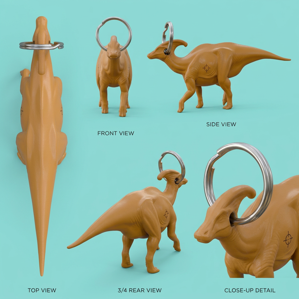 Parasaurolophus Keyring Tag 3D Print – Dinosaur Keychain Charm (40mm) – PLA, Nylon, TPU – Dino Gift Accessory (Ring Not Included)