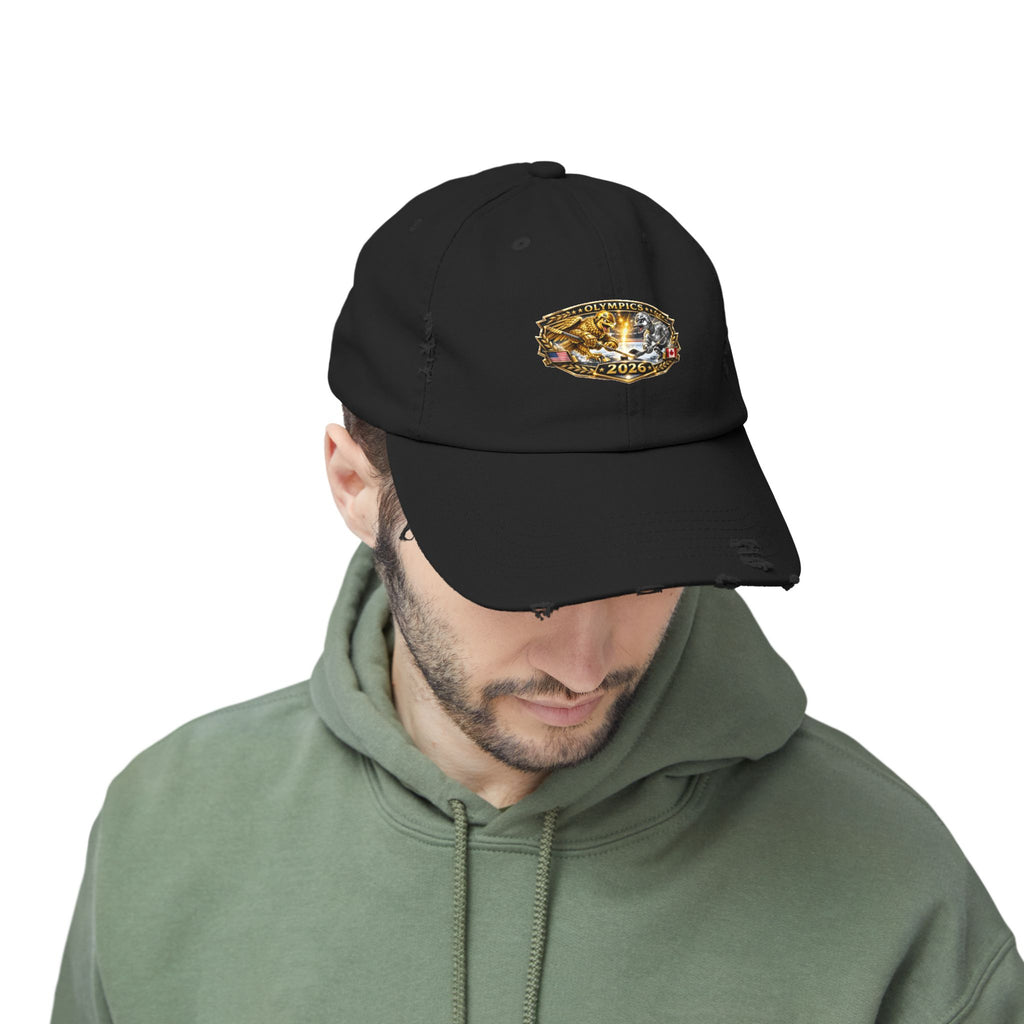 Distressed Baseball Cap — 2026 Olympic Crest Vintage Patch