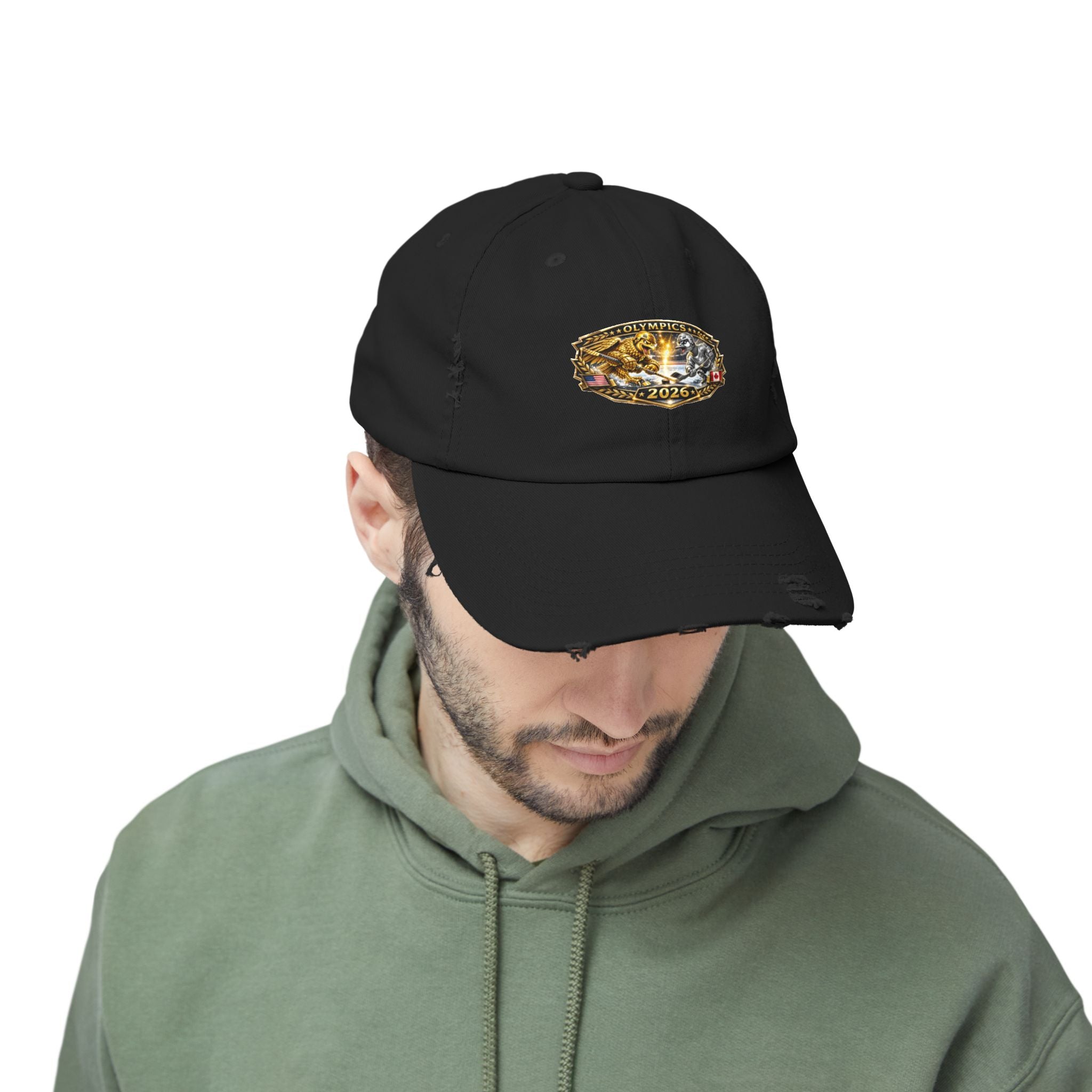 Distressed Baseball Cap — 2026 Olympic Crest Vintage Patch