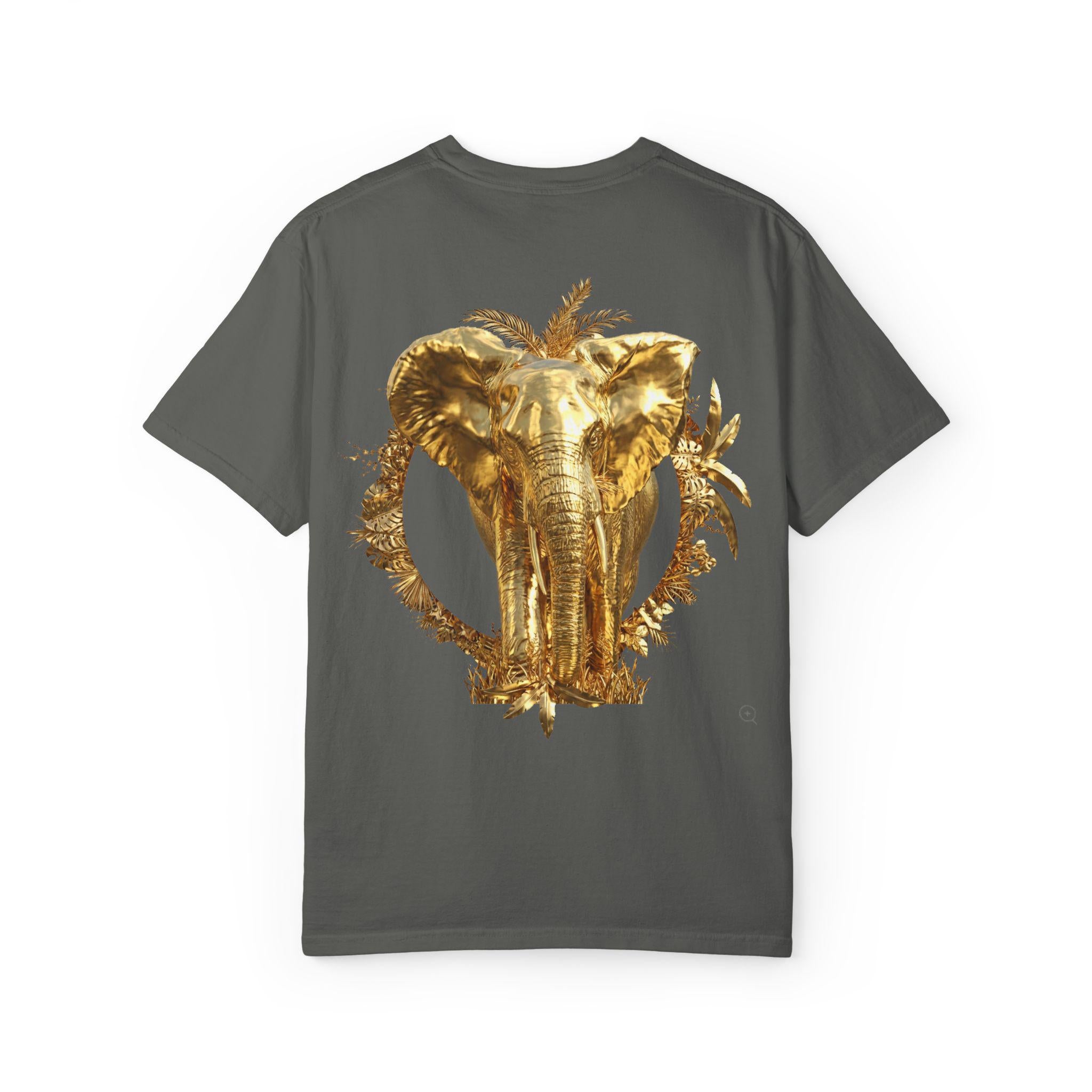 Golden Elephant in Savannah T-Shirt  3D Effect Wildlife Art, Majestic African Sunset Design