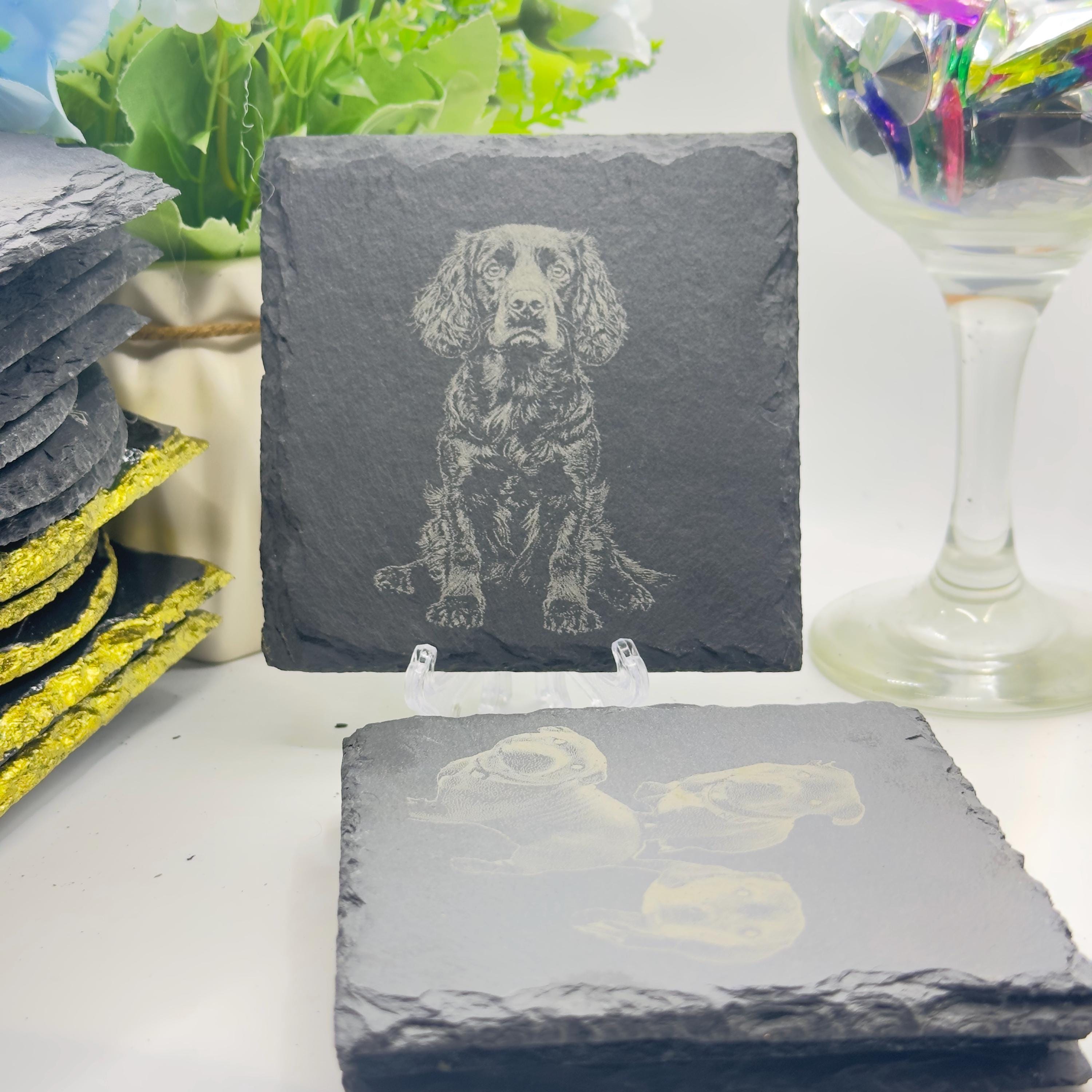 Personalised Dog Slate Coaster | Custom Pet Coaster from Photo | Engraved Dog Gift | Dog Lover Home Decor