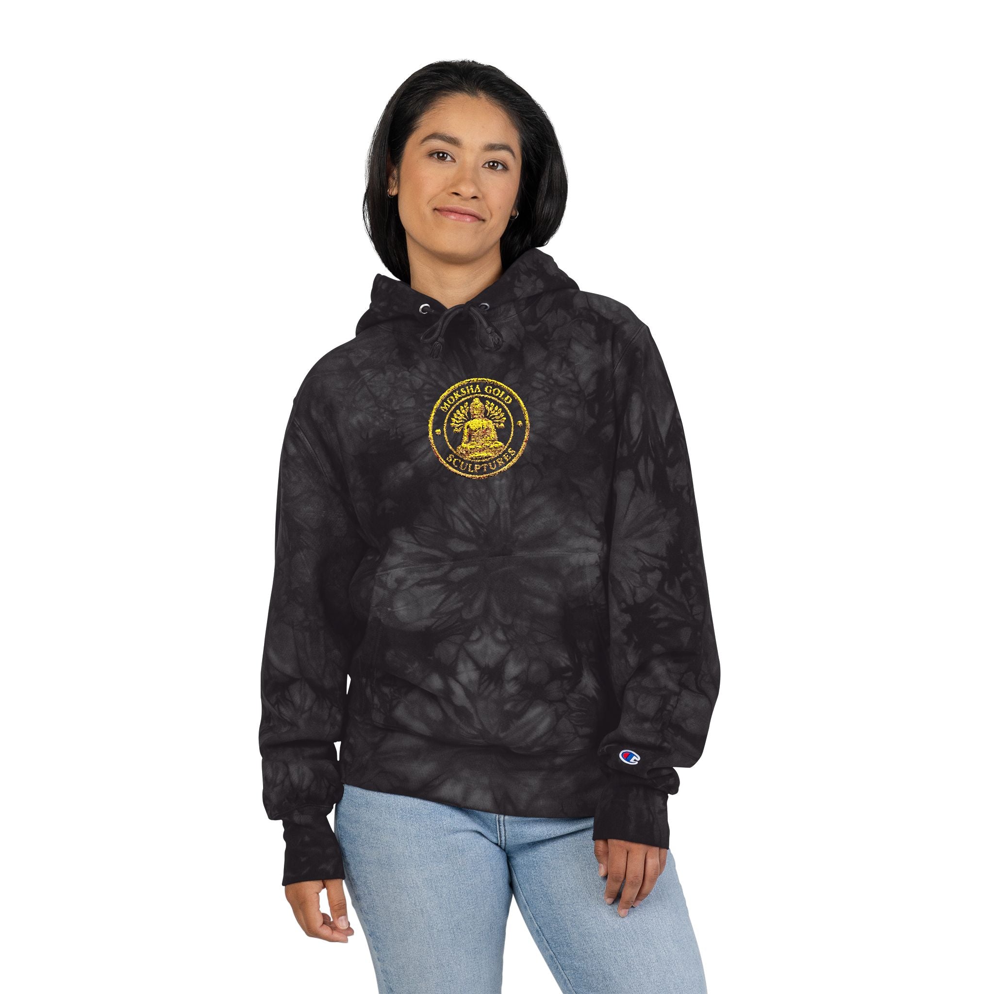 Tie-Dye Champion Hoodie — Embroidered Gold Seal Sweatshirt