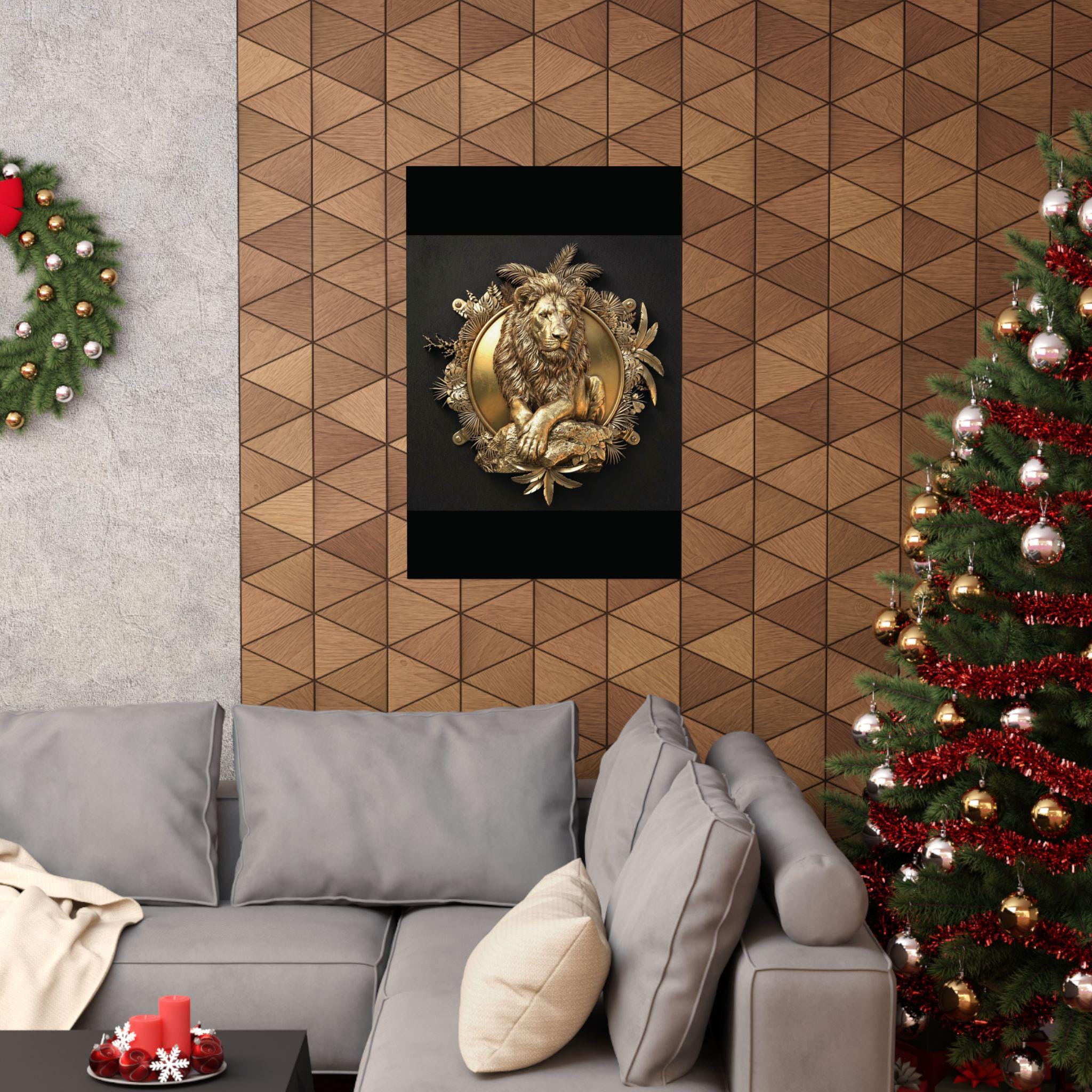Gold Lion Tropical Frame Wall Art, Luxury Wildlife Poster