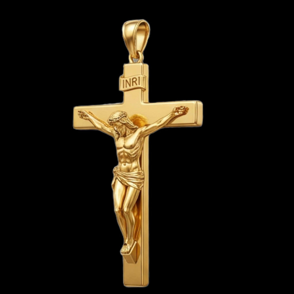 Jesus on the Cross Pendant with INRI – 3D Crucifix Necklace in Gold or Sterling Silver, Faith Religious Jewelry