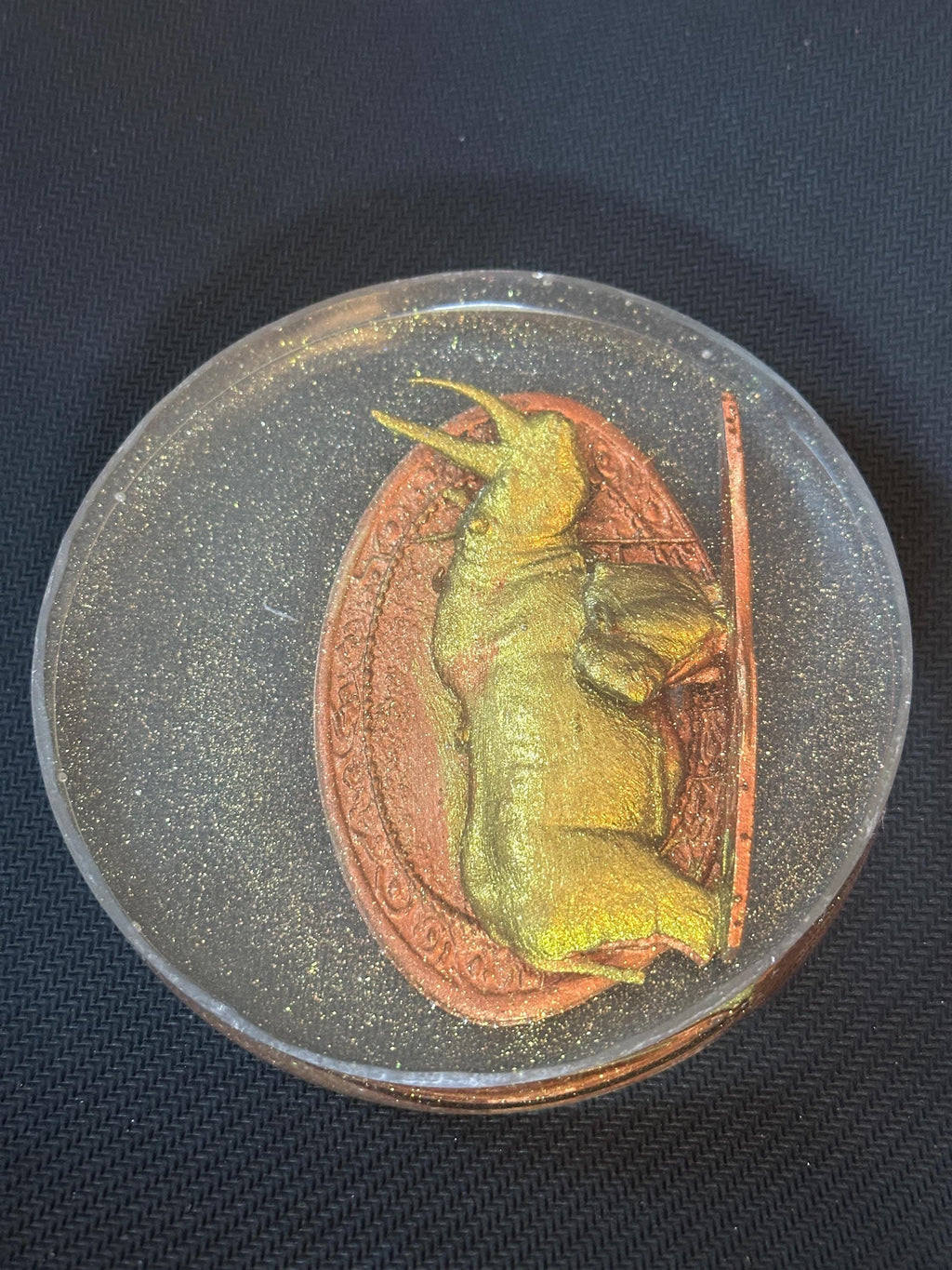 Rhinoceros with Cub – Gold Resin Coaster on Copper Background
