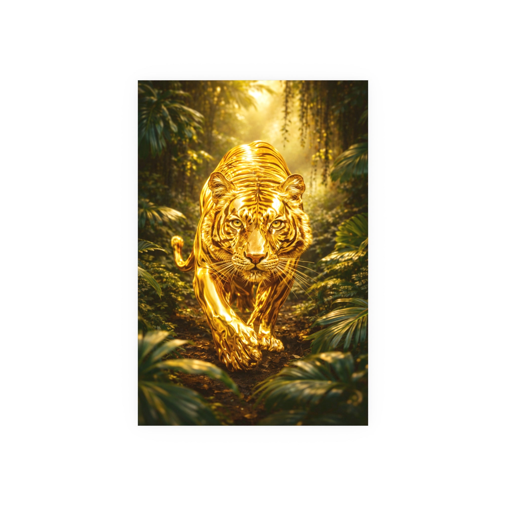 Golden Jungle Tiger Wall Art – Polished Gold Tiger Poster Luxury Wildlife Decor