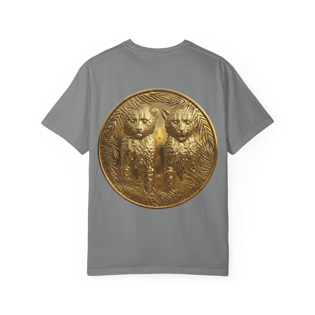 Cheetah Cubs 3D Gold Print T-Shirt Adorable Wildlife Animal Design, Luxury Gold Effect Tee