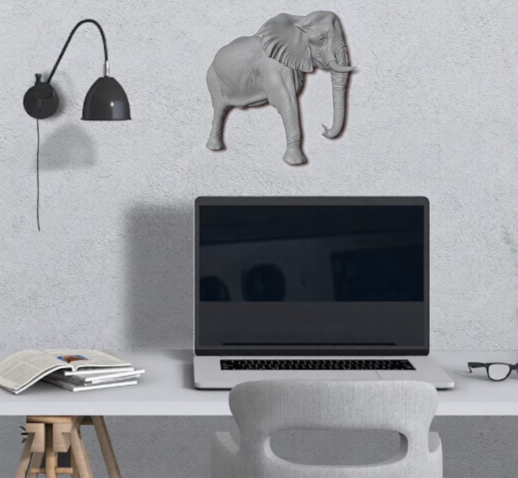 Elephant Wall Mount 3D Print | Wildlife Wall Decor | PLA Grey Sculpture | Large Animal Wall Art | 250mm Elephant Relief