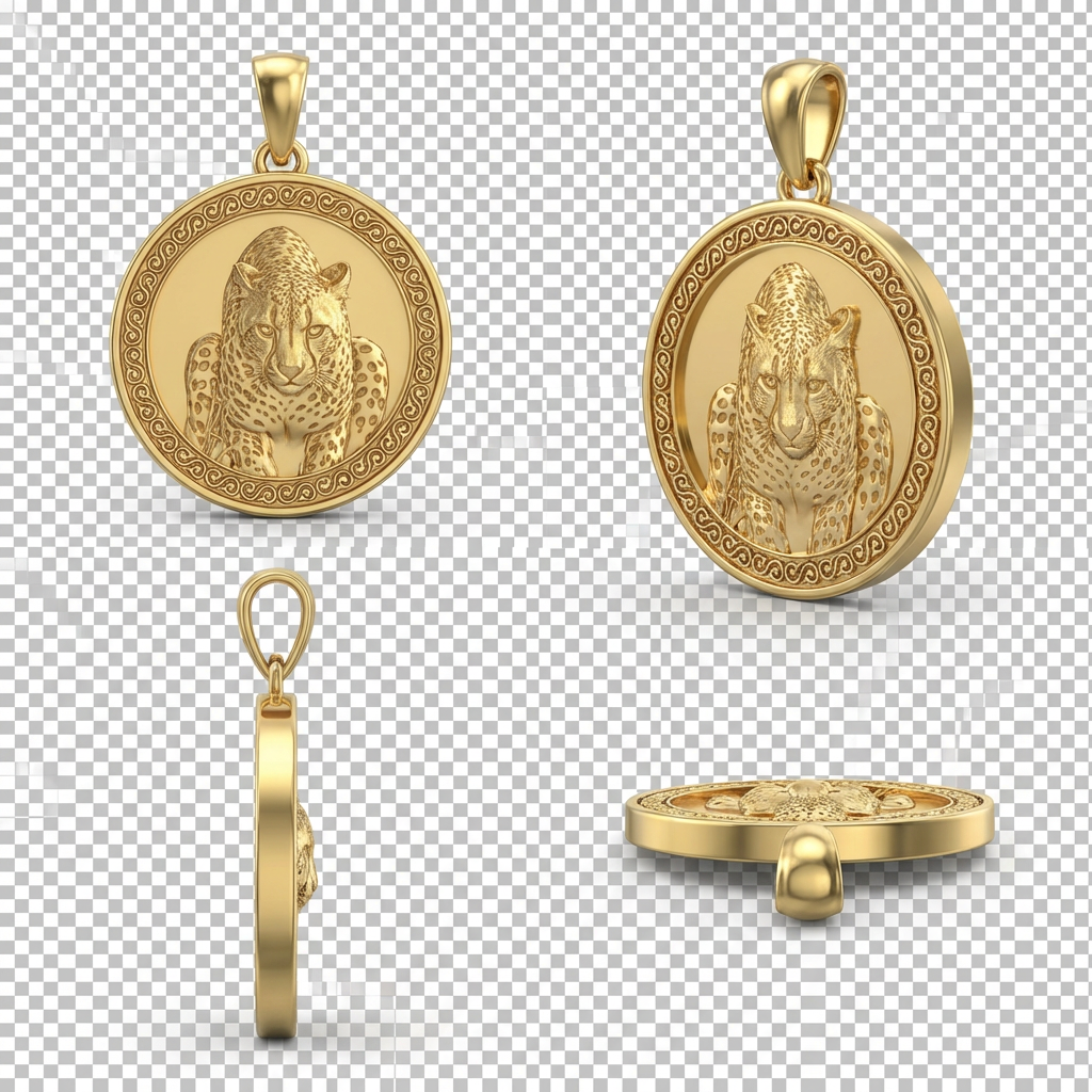 Cheetah Pendant Necklace – Gold & Sterling Silver, Predator in Attack Pose, Bold Wildlife Jewelry with Prominent Eyes