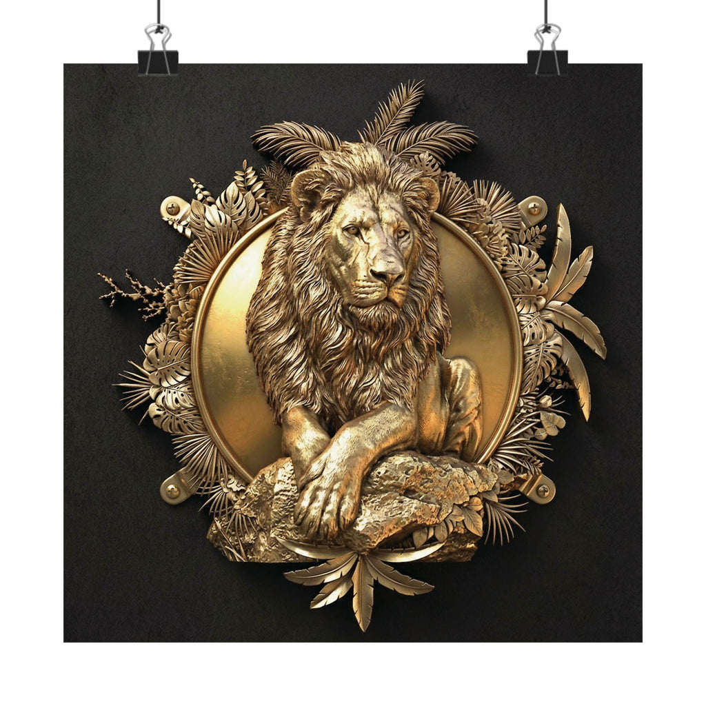 Gold Lion Tropical Frame Wall Art, Luxury Wildlife Poster