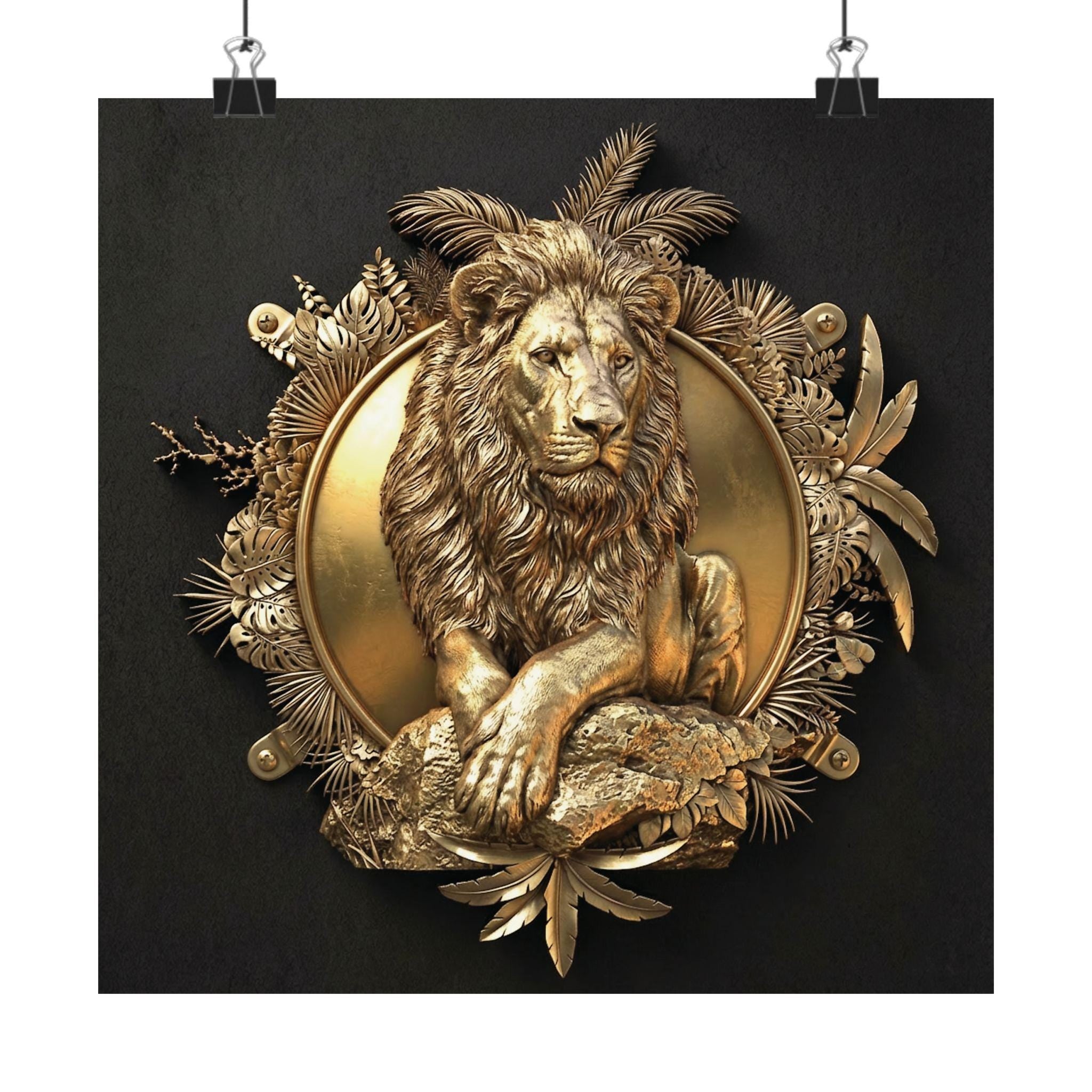 Gold Lion Tropical Frame Wall Art, Luxury Wildlife Poster