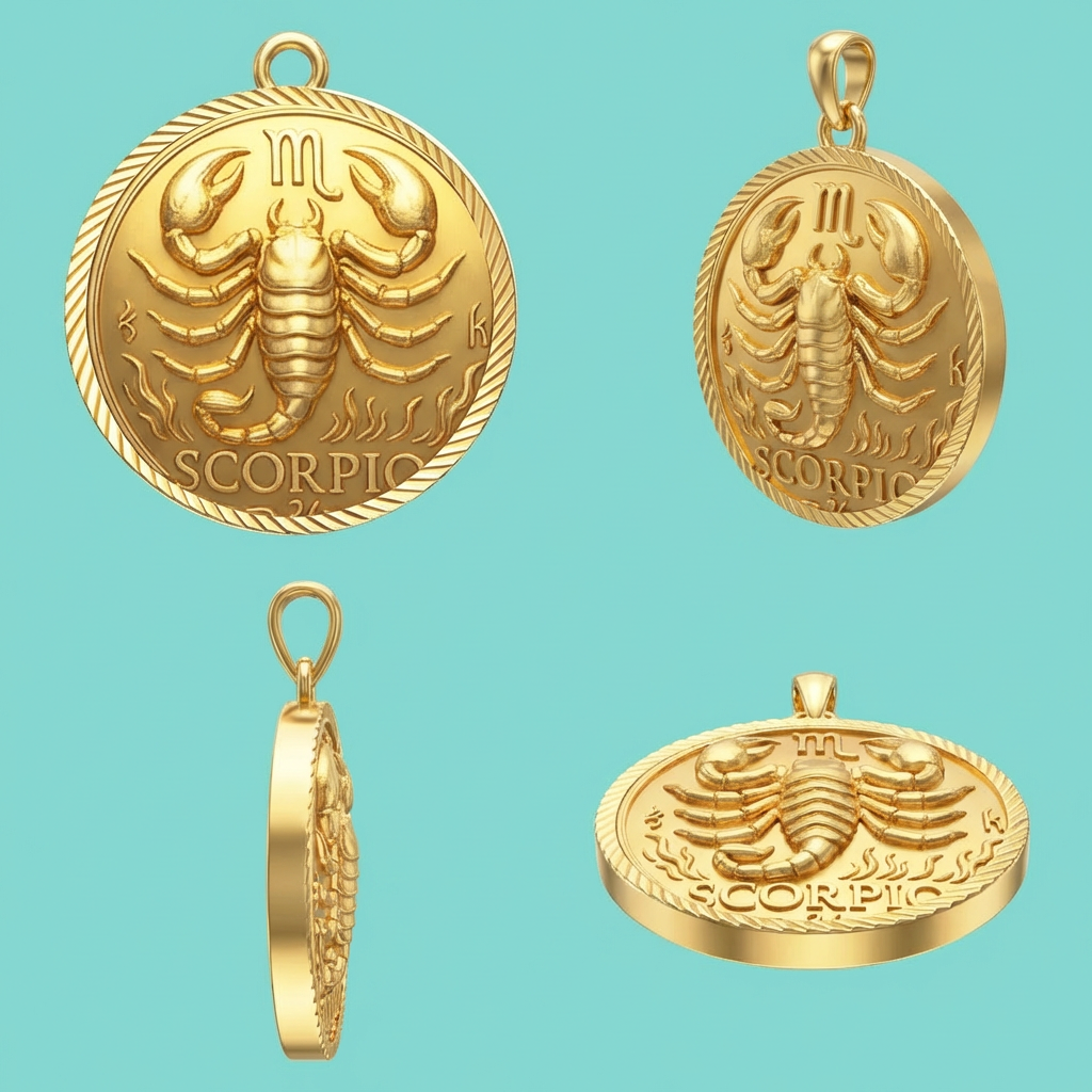 Scorpio Zodiac Pendant Necklace in Gold, Silver or Brass – Unisex 3D Horoscope Jewelry with Jump Ring, Astrology Charm