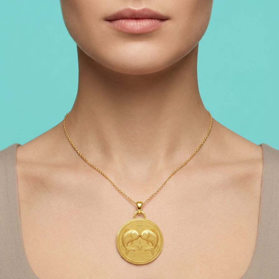 Pisces Zodiac Necklace Pendant – Constellation Astrology Jewelry, 3D Printed Gold/Silver/Brass Pendant