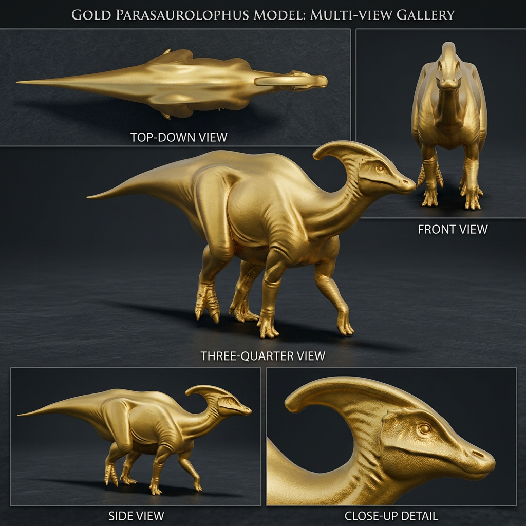 Parasaurolophus Dinosaur 3D Print (130mm) – Detailed Crest Dino Model – PLA, Nylon, Resin, TPU – Free Shipping