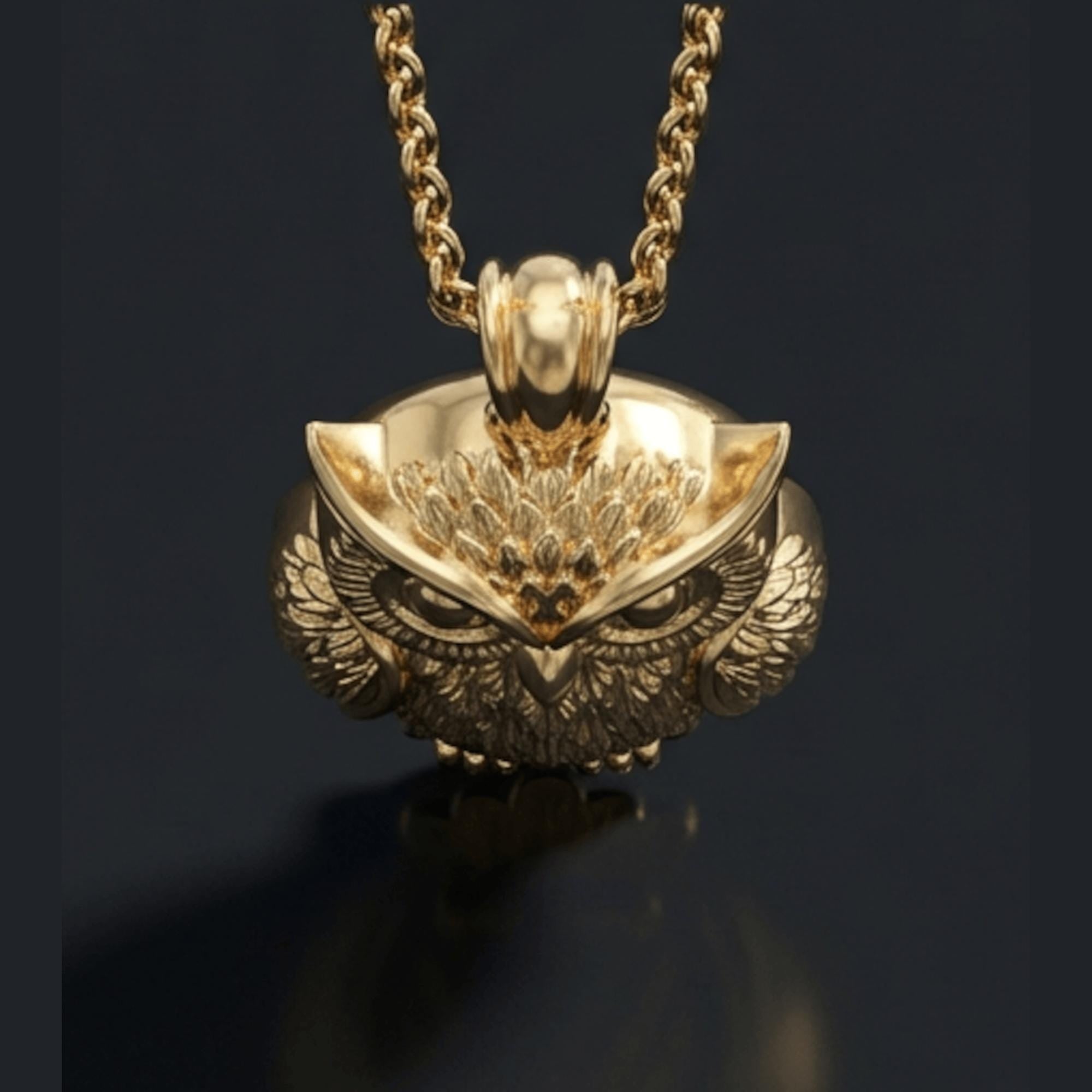 3D Owl Pendant - Gold Finish, Sterling Silver Statement Jewelry