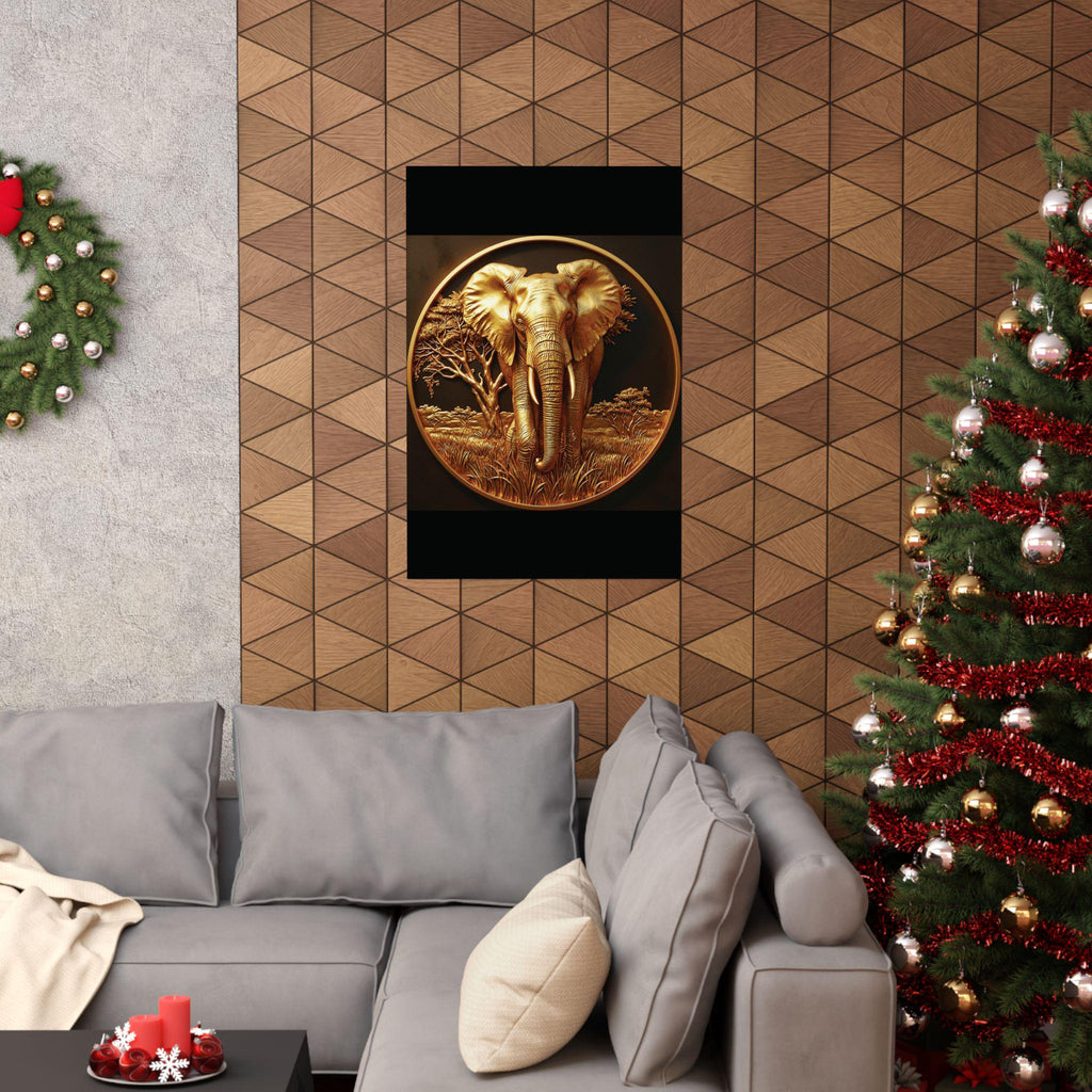 Gold Elephant Wall Art, Savannah Wildlife Poster, Luxury Animal Home Decor, Majestic Elephant Print