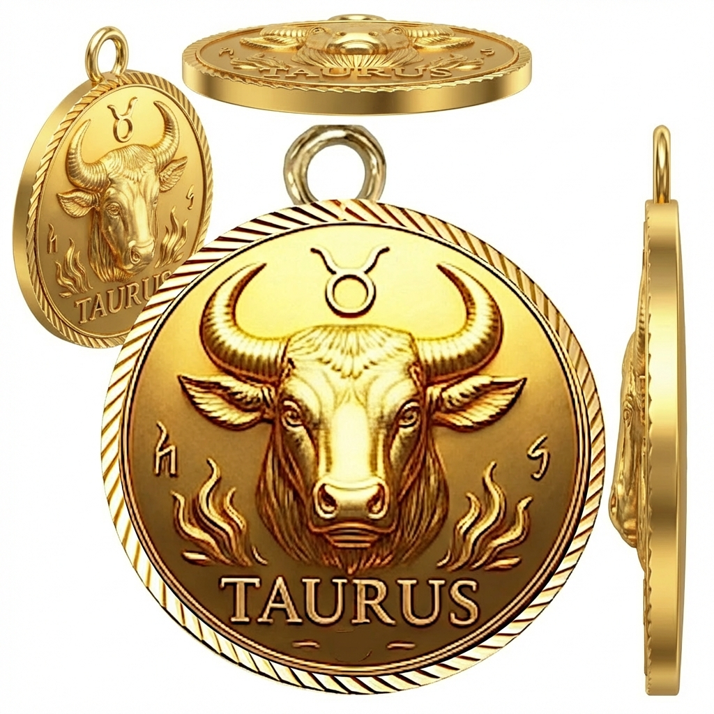Taurus Zodiac Pendant Necklace in Gold, Silver, and Brass – 3D Bull Design with Jump Ring for Astrology Lovers