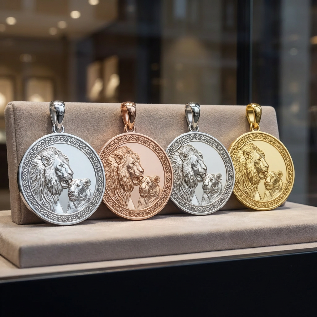 Lion and Lioness Pendant Necklace in Gold or Sterling Silver – Regal Wildlife Jewelry Symbolizing Strength, Love & Family