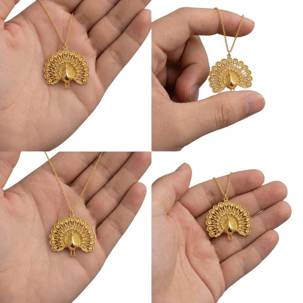 Peacock Fan Tail Pendant Necklace 25mm | 9K Gold, Sterling Silver 925 & Polished Yellow Brass | Elegant Bird Pendant | Nature Inspired Gift | Made to Order