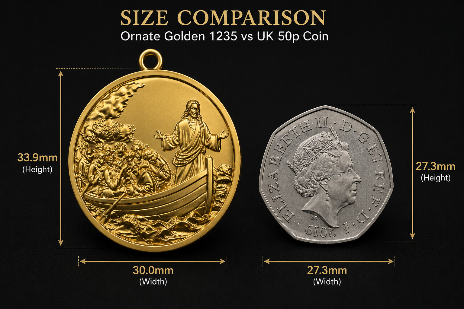 Jesus Calms the Storm Coin Pendant Necklace | 30mm Christian Medallion | 18K Gold, Sterling Silver or Yellow Brass | Religious Gift