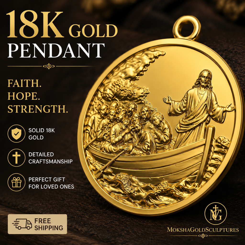 Jesus Calms the Storm Coin Pendant Necklace | 30mm Christian Medallion | 18K Gold, Sterling Silver or Yellow Brass | Religious Gift