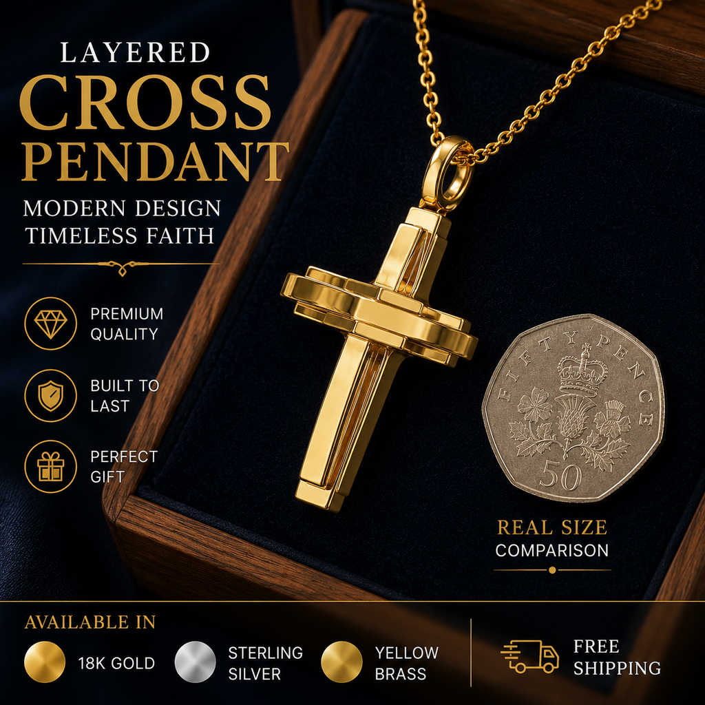 Modern Christian Cross Pendant Necklace | 18K Gold & Sterling Silver | Faith Jewellery Gift