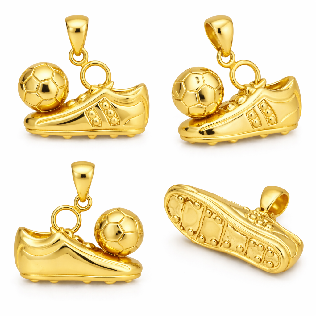 Football Boot Pendant with Ball 30mm Sports Necklace Charm Sterling Silver or Brass Jewelry