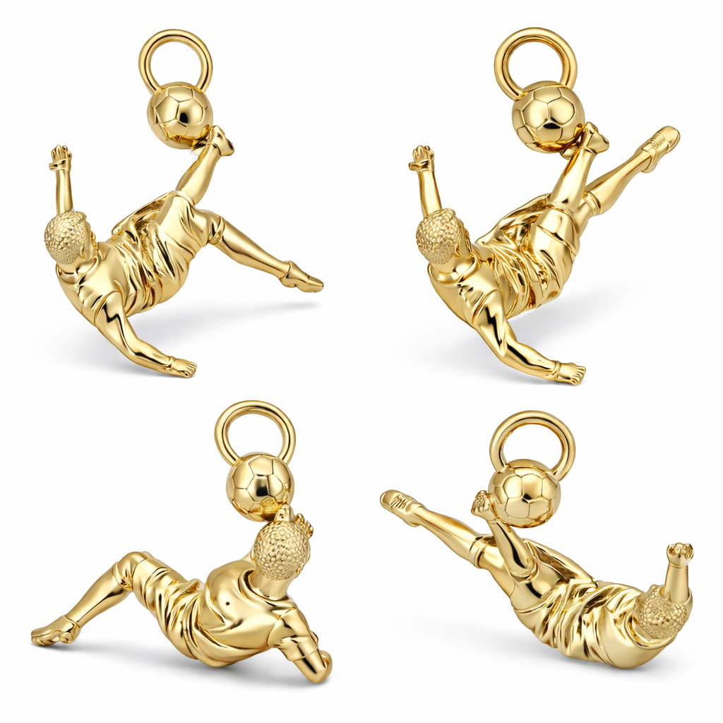 Footballer Bicycle Kick Pendant 30mm Soccer Player Necklace Charm Silver or Brass Sports Jewelry