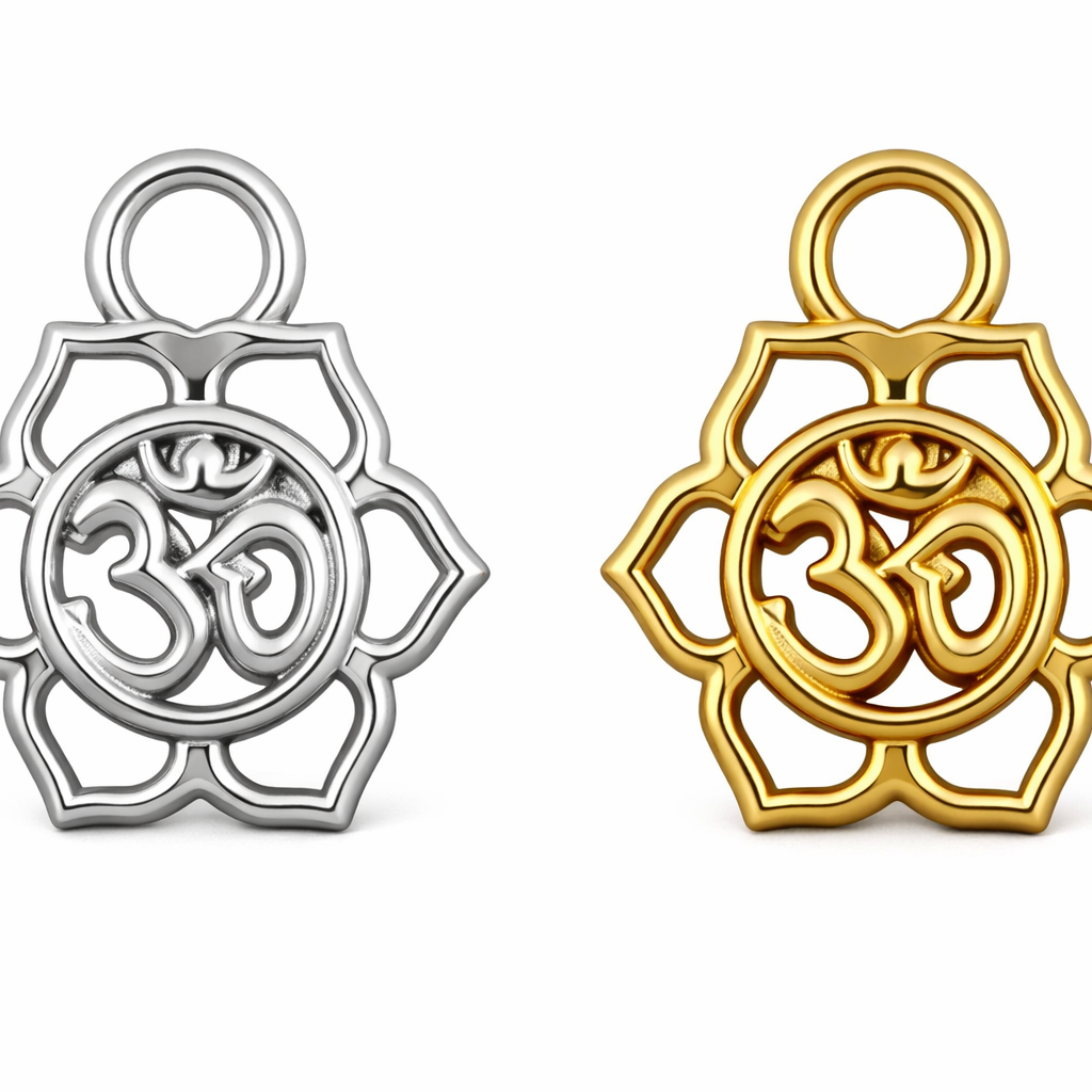 Golden Om Lotus Pendant 35x30mm – Ornamental Mandala Jewelry Charm – Casting Ready STL Design