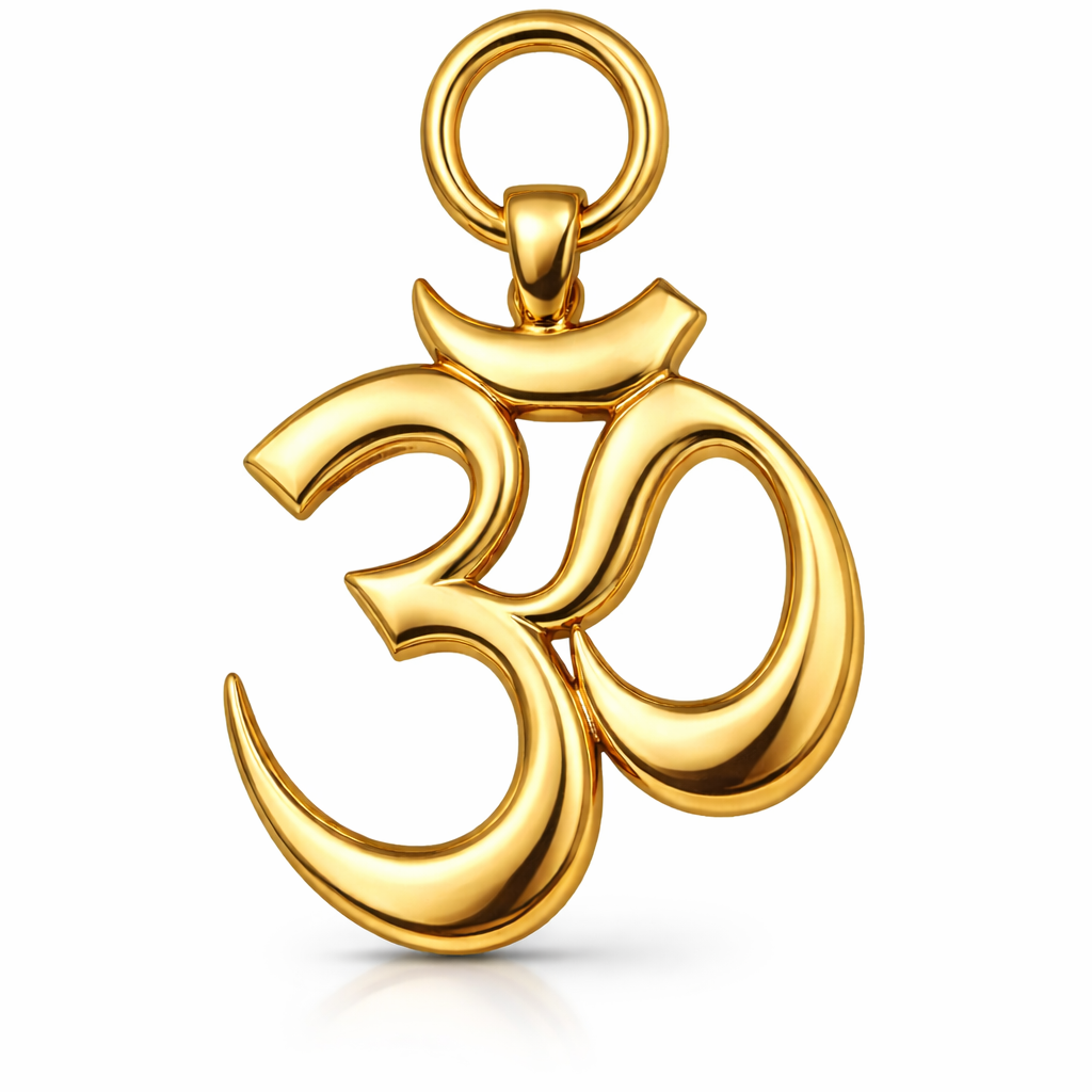 Gold Om Symbol Pendant 35x22mm – Polished Necklace Charm – Jewelry Casting Design