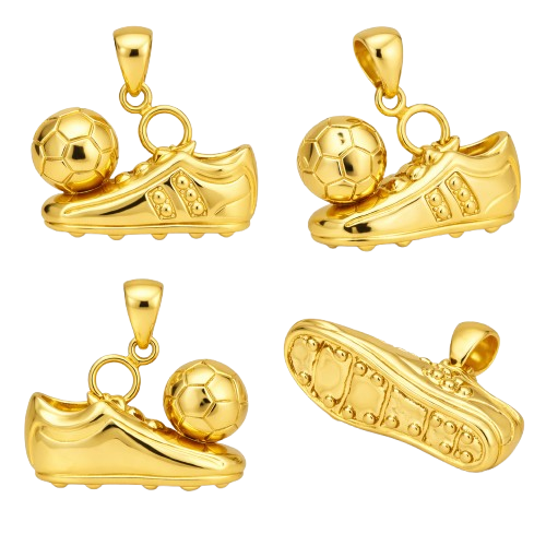 Football Boot Pendant with Ball 30mm – Gold-Tone Metal Alloy – Sports Necklace Charm