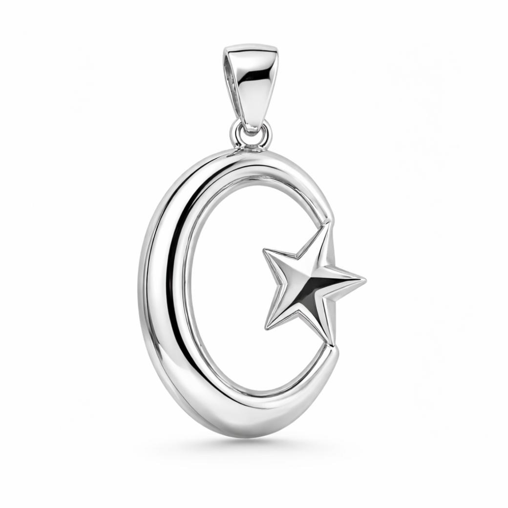 Crescent Star Pendant 30mm – Gold-Tone Metal Alloy – Religious Necklace Charm