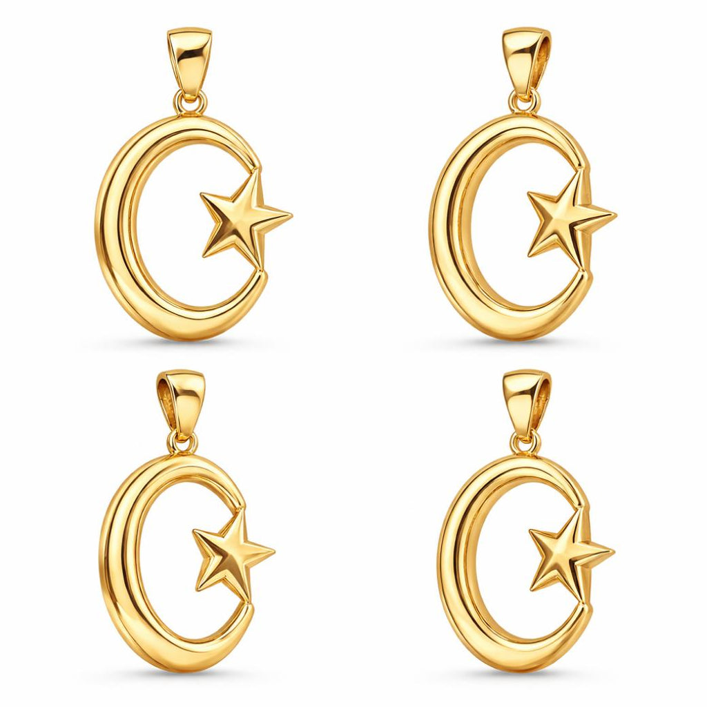 Crescent Star Pendant 30mm – Gold-Tone Metal Alloy – Religious Necklace Charm