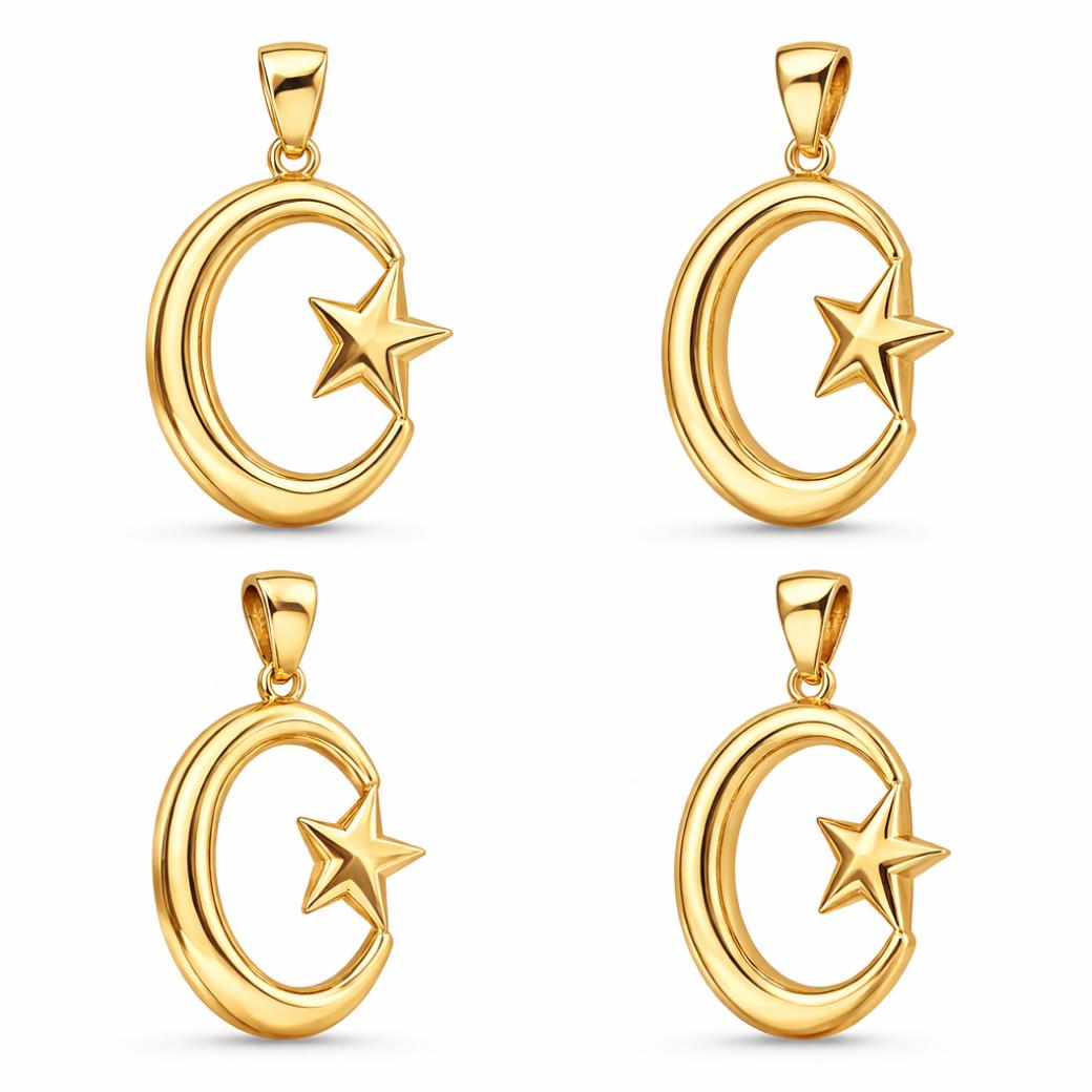 Crescent Star Pendant 30mm – Gold-Tone Metal Alloy – Religious Necklace Charm