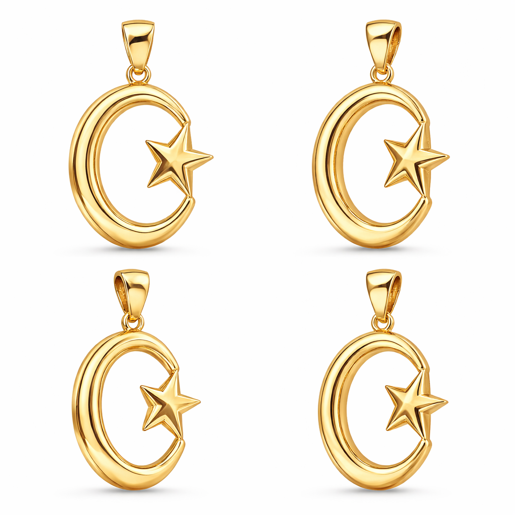 Silver and Polished Brass Crescent Star Pendant 30mm Religious Necklace Charm Handmade Jewelry