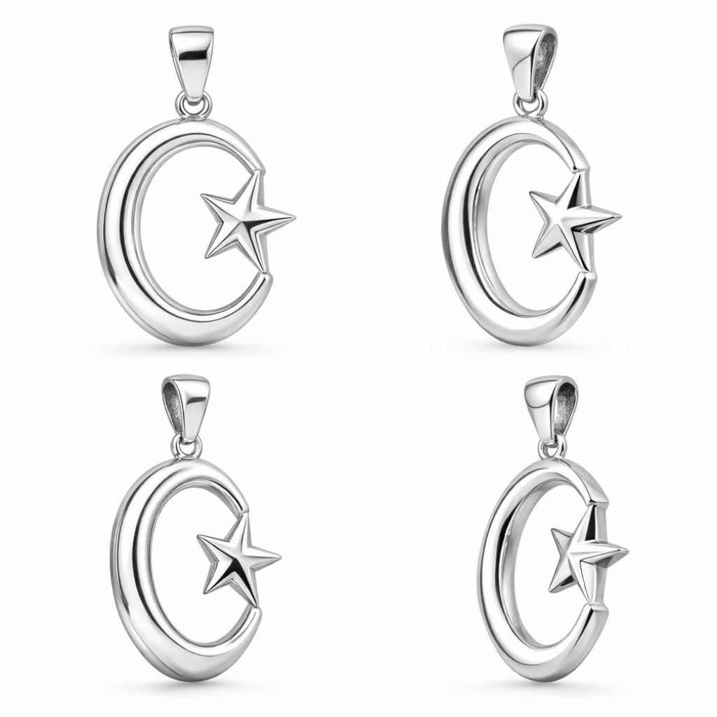 Crescent Star Pendant 30mm – Gold-Tone Metal Alloy – Religious Necklace Charm