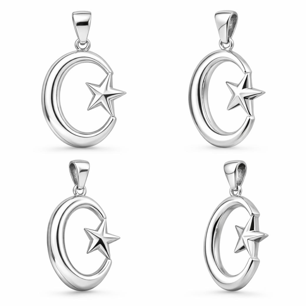 Crescent Star Pendant 30mm – Gold-Tone Metal Alloy – Religious Necklace Charm
