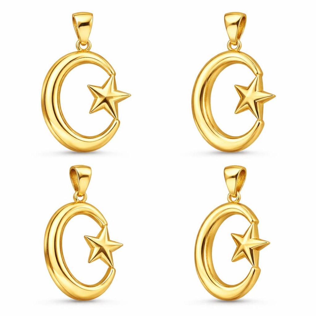Crescent Star Pendant 30mm – Gold-Tone Metal Alloy – Religious Necklace Charm