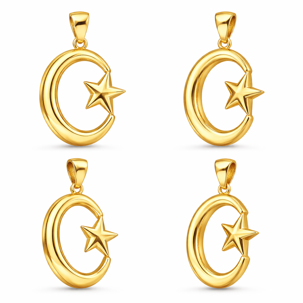 Silver and Polished Brass Crescent Star Pendant 30mm Religious Necklace Charm Handmade Jewelry