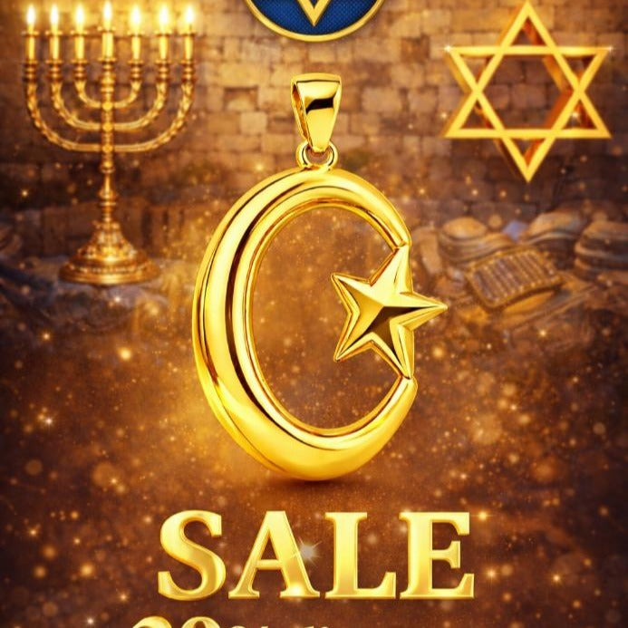 Silver and Polished Brass Crescent Star Pendant 30mm Religious Necklace Charm Handmade Jewelry